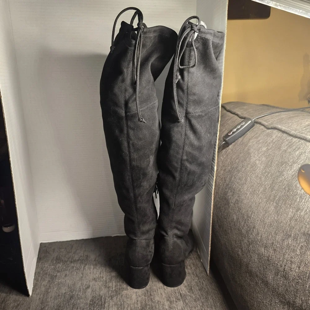 Black Over The Knee Boots Size 8W Kelly & Katie Black Suede Side Zip Block Heel